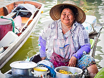 Thai Food Vendor at Amphawa Floating Market in Bangkok, Thailand Editorial Stock Photo