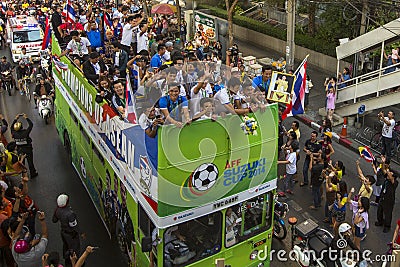 Thai football fans celebrate after winning AFF Suzuki Cup 2014. Editorial Stock Photo