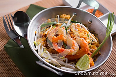 Thai fried noodles with prawn (Pad Thai), Thailand popuplar cuisine Stock Photo