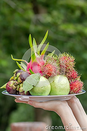 Thai fruit tray Stock Photo