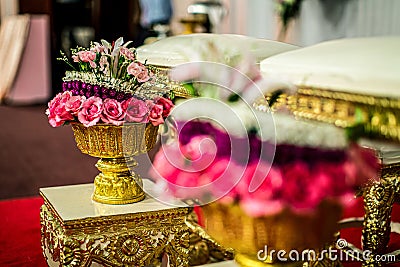 Thai garlands in a Thai wedding ceremony, decorations and artifacts Stock Photo