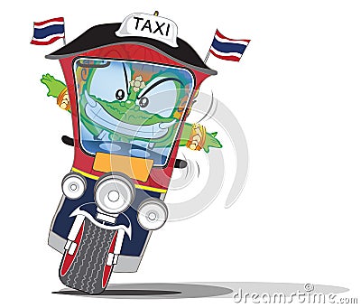 Thai giant action on taxi , Say Tuk Tuk, cartoon character cute acting design Vector Illustration