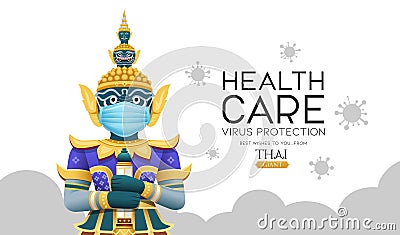 Thai giant put face mask virus protection, design on white background, vector Eps 10 Vector Illustration