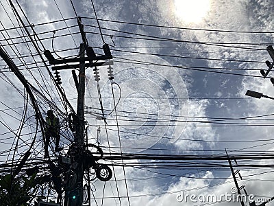 Thai government electrician is fixing chaos electricity system Editorial Stock Photo