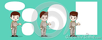 Thai government officers in uniform presenting with blank space for your text 1 Vector Illustration