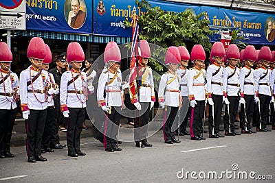 Thai guardsman band marching on the King of Thai monk, patriarch's funeral day Editorial Stock Photo
