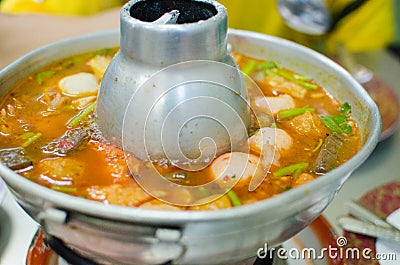 Thai hot and spicy soup seafood Stock Photo