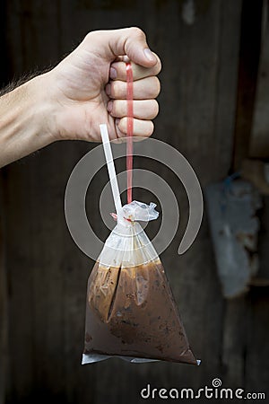 Thai Iced Coffee Served in Bag Stock Photo