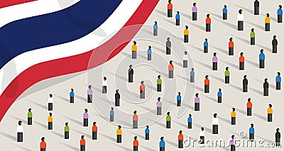 Thai independence anniversary celebration and unity. People of Thailand crowd group of people standing protesting Vector Illustration