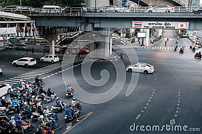 Thai-Japanese Friendship Bridge at Silom Intersection area Editorial Stock Photo