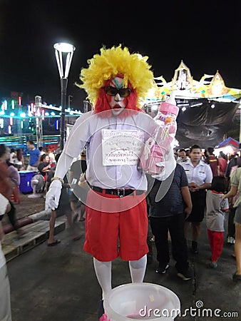 Thai Joker in the street, Buddha festival, Samutprakarn ,Thailand. Editorial Stock Photo