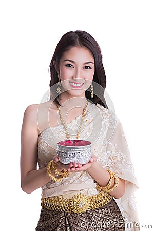 Thai lady with Songkran festival concept Stock Photo