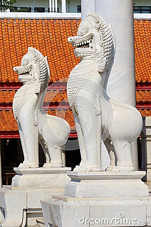 Thai Lion Marble at Wat Benchamabopit Dusitvanaram Stock Photo