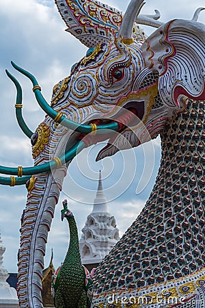 Thai literature animal sculpture decorated in Grand Blue Temple Stock Photo