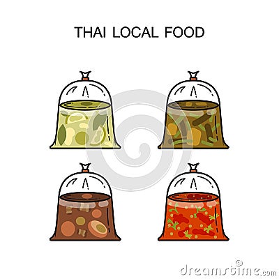 4 Hot Food Bags in thai style Vector Illustration