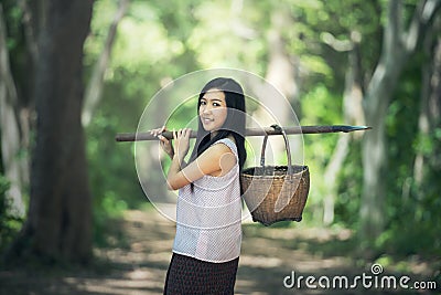 Thai local woman working Stock Photo