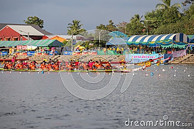 Thai long boats compete during King's Cup Native Long Boat Race Editorial Stock Photo