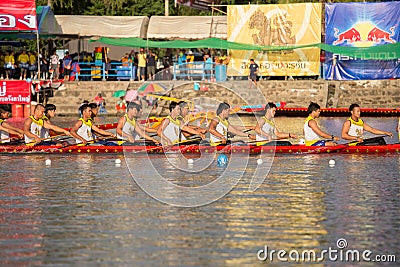 Thai long boats compete during King's Cup Native Long Boat Race Editorial Stock Photo