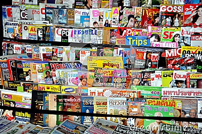 Thai Magazines at News Stand Editorial Stock Photo