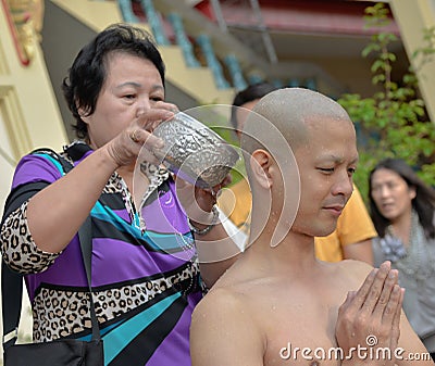 Thai male in Buddhism ordination ritual Editorial Stock Photo