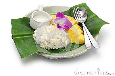 Thai mango sticky rice, khao niaow ma muang Stock Photo