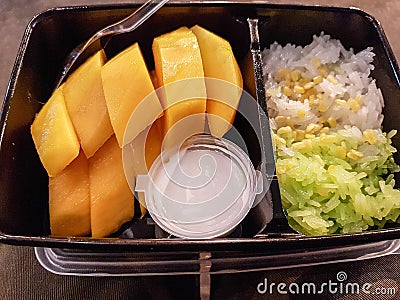 Thai mango sticky rice. Stock Photo