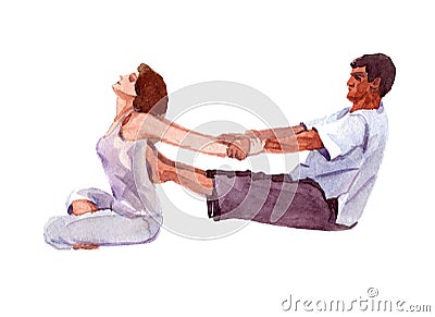 Thai massage scene. Watercolor illustration isolated Cartoon Illustration