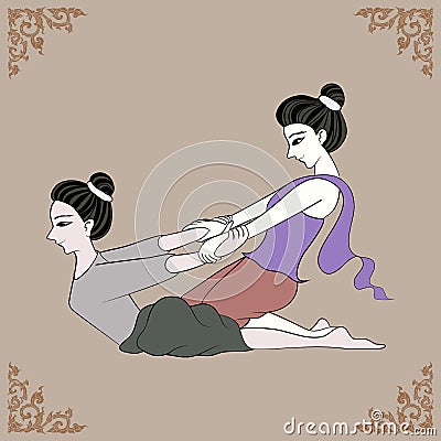 Thai massage therapist and Thai art frame Vector Illustration