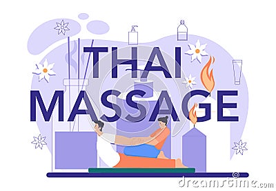Thai massage typographic header. Spa procedure in beauty salon Vector Illustration