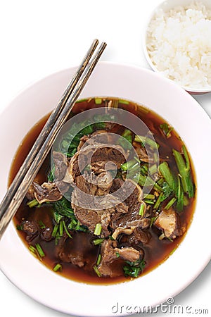 Thai meat noodle soup Stock Photo