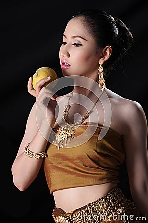 Thai model and peach Stock Photo