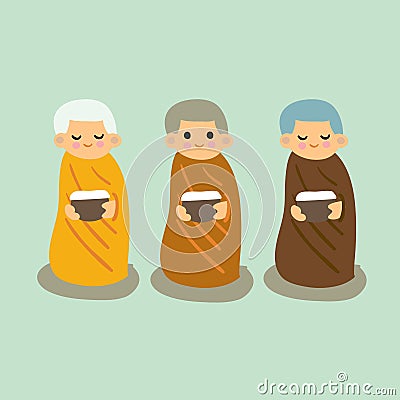 Thai monks freehand drawing Vector Illustration