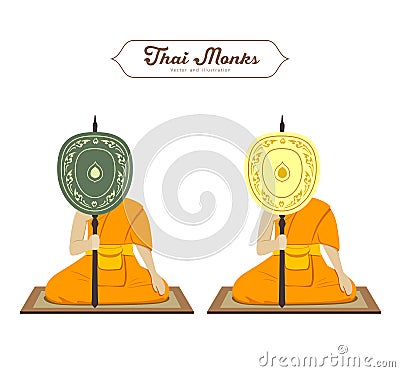 Thai monks holding Talipot fan, collections Vector Illustration