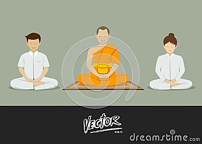 Thai monks and people meditation Vector Illustration