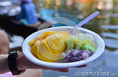 Thai most favorite dessert mango sticky rice Stock Photo