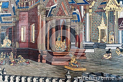 Thai mural paint in temple Stock Photo
