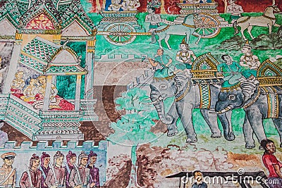 Thai mural in the Temple Stock Photo