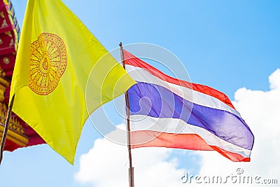 Thai National Flag and Buddhism Religion Flag Thailand Stock Photo