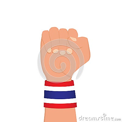 Thai national flag wristband on clenched fist on white background, vector illustration Vector Illustration