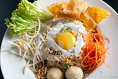 Thai Noodle Dish with Fried Egg Stock Photo