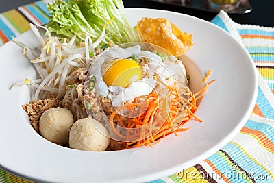 Thai Noodle Dish with Fried Egg Stock Photo