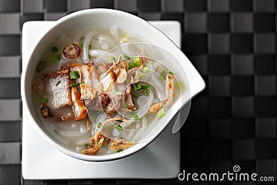 Thai Noodle Soup with Crispy Pork Stock Photo