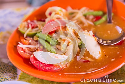 Thai Northeast food called `Papaya salad` Stock Photo