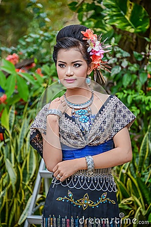 Thai northeastern Phutai dancer with traditional costume Editorial Stock Photo
