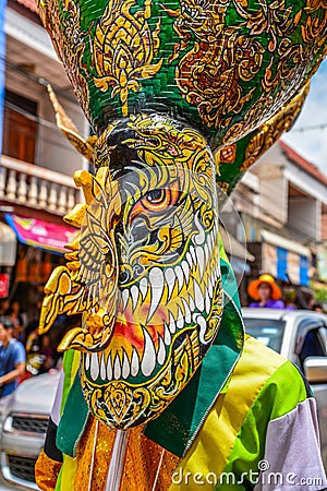Thai northeastern traditional Phi Ta Khon ghost Festival parade Editorial Stock Photo