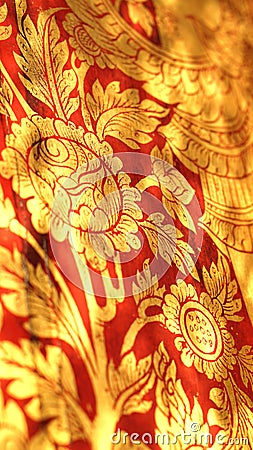 Thai oriental red and gold flower illustration pattern Cartoon Illustration