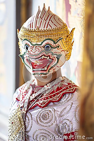 Thai pantomime dance scene Hanuman character Stock Photo