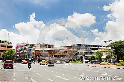 Thai people driving and riding on Bamrung Mueang Road in Bangkok Editorial Stock Photo