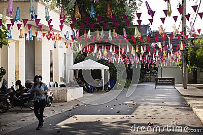 Thai people and foreign travelers travel walking visit event festival Chiang Mai Design Week in Lanna Folklife Museum and Dreamer Editorial Stock Photo