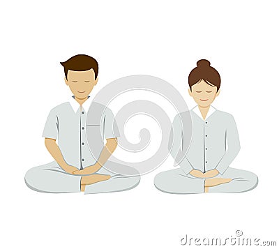 Thai people meditation collections isolated on white background Vector Illustration